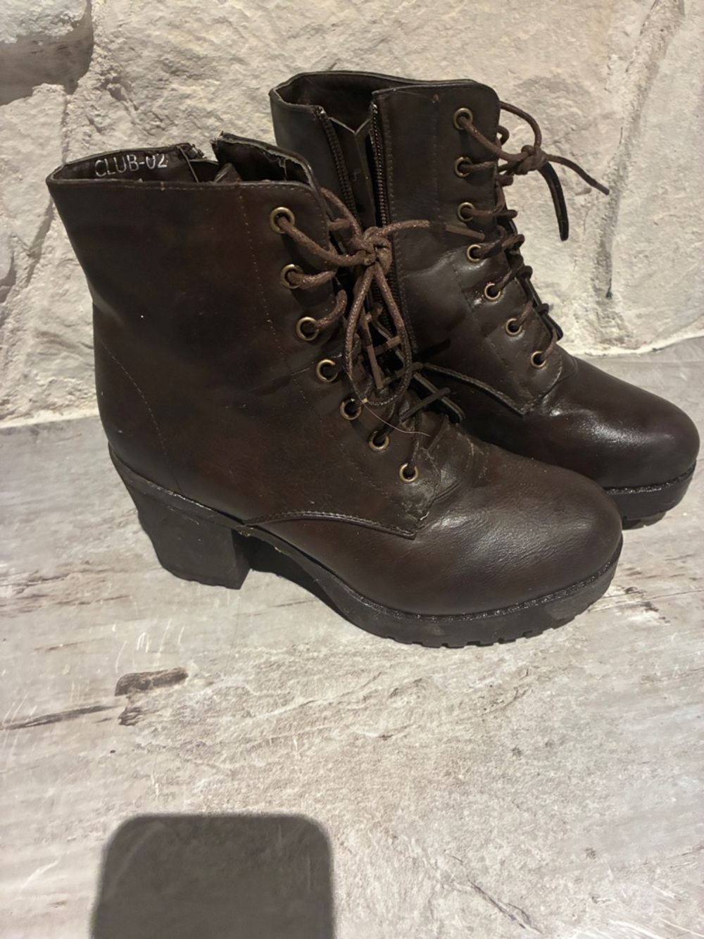 Ladies Brown Lace-Up Chunk Heel Ankle Boots